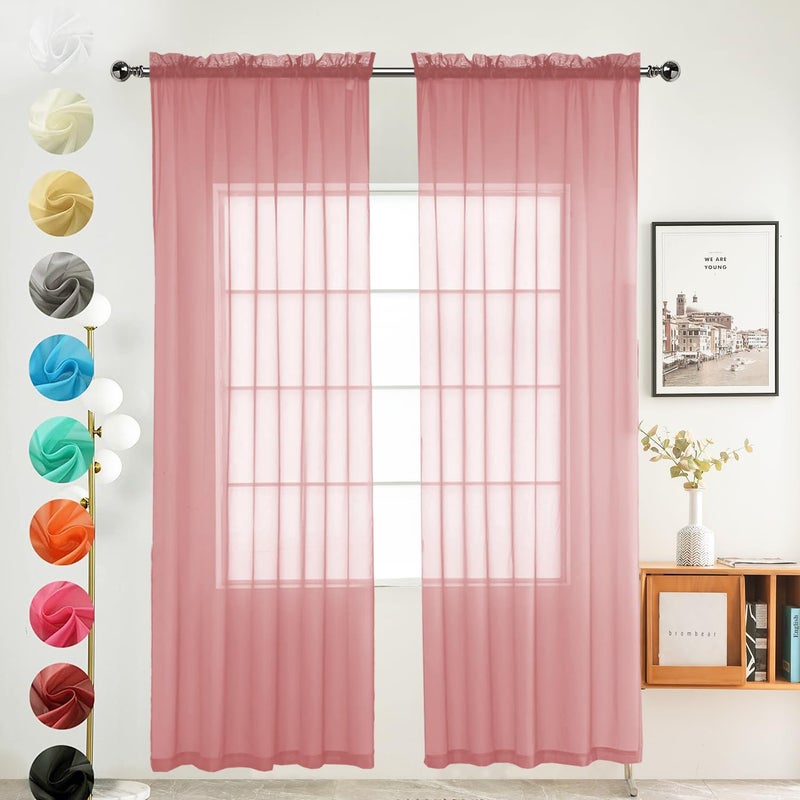 youleyar Solid Sheer Rod Pocket Curtain Voile Draperies 2 Panels White Beige Black Grey Coffee 52 Inch Width 84 Inch Long 1 Pair for Kitchen Bedroom Children Living Room Yard (Blush,52Wï½˜84L) - Image 1