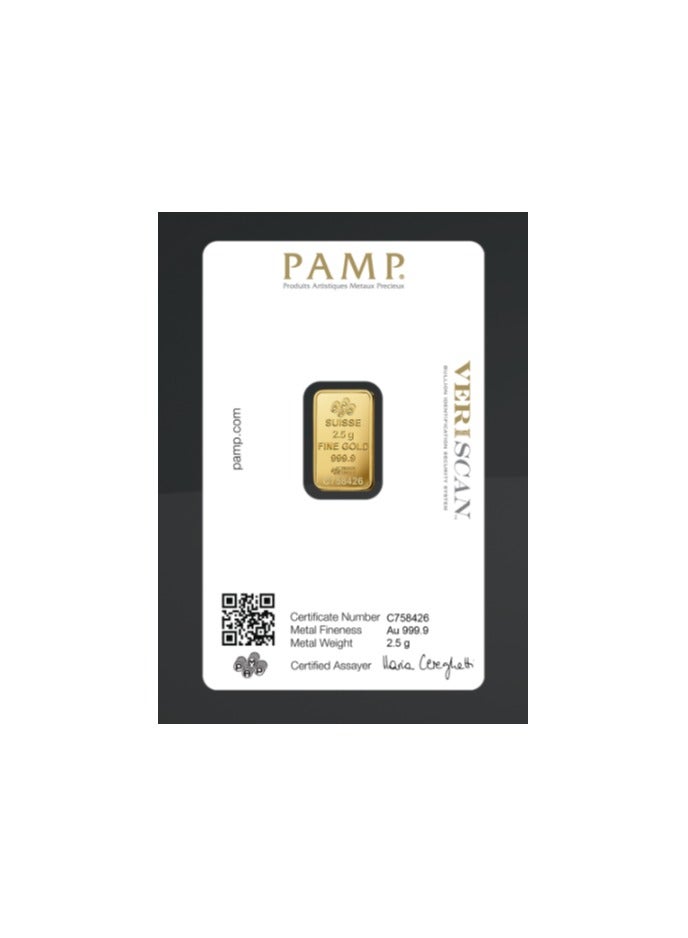 PAMP CKS Suisse Pamp 2.5 Gram 24k Gold Bar - 2.5 Grams Gold Bar 24KT 999.9 Purity  - Image 2