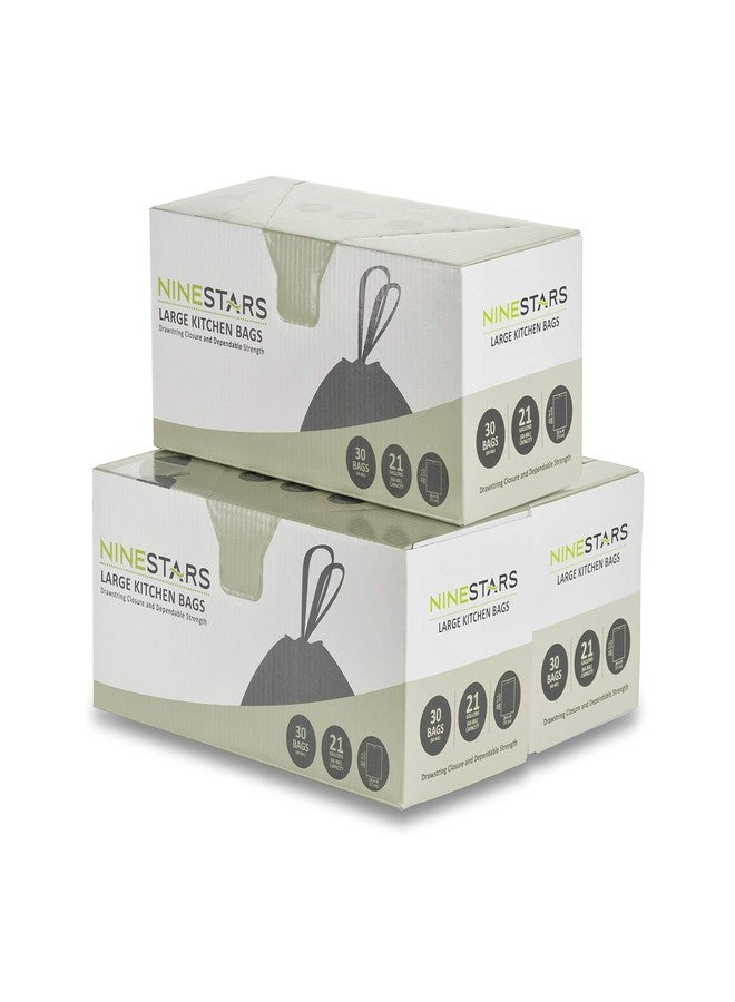 Ninestars NSTB-21-90 Extra Strong White Trash Bag w/Drawstring Closure, 21 Gal. / 79 L., 30 Count, Pack of 3 - Image 1