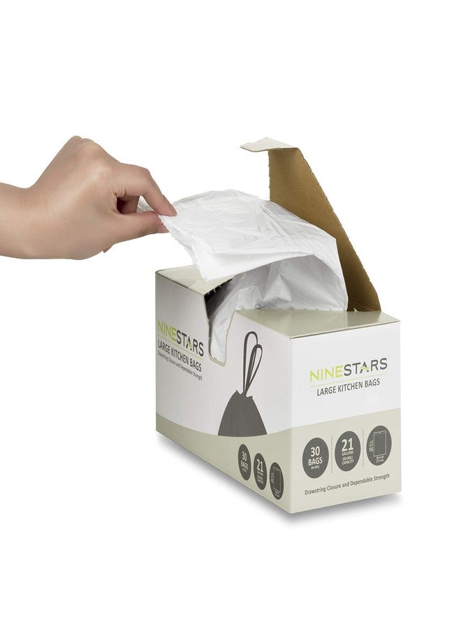 Ninestars NSTB-21-90 Extra Strong White Trash Bag w/Drawstring Closure, 21 Gal. / 79 L., 30 Count, Pack of 3 - Image 2