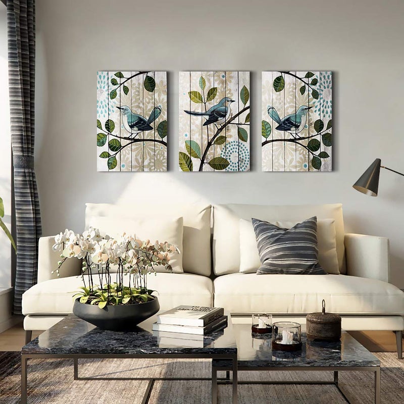 TTHYUEWS Bird On The Branch 3 Piece Abstract Canvas Wall Art For Living Room Wall Decor For Bedroom Kitchen Decorations Abstract Hang Posters Canvas Prints Artwork Modern Framed Bathroom Home Decoration - Image 2