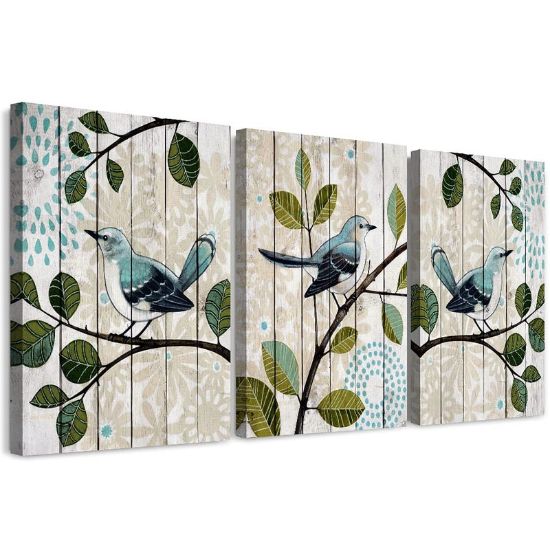 TTHYUEWS Bird On The Branch 3 Piece Abstract Canvas Wall Art For Living Room Wall Decor For Bedroom Kitchen Decorations Abstract Hang Posters Canvas Prints Artwork Modern Framed Bathroom Home Decoration - Image 1
