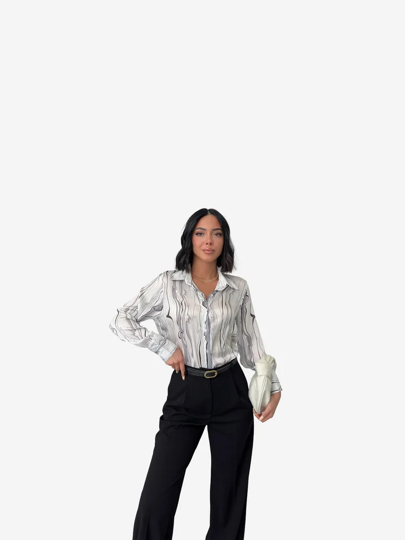 My Fashion Black MY FASHION Abstract Printed Poplin Button-Up Shirt for Women | Best Price UAE