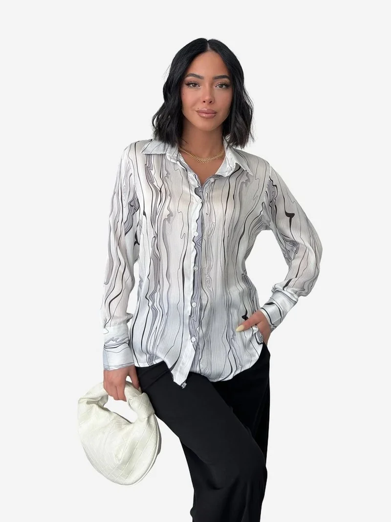 My Fashion Black MY FASHION Abstract Printed Poplin Button-Up Shirt for Women | Best Price UAE