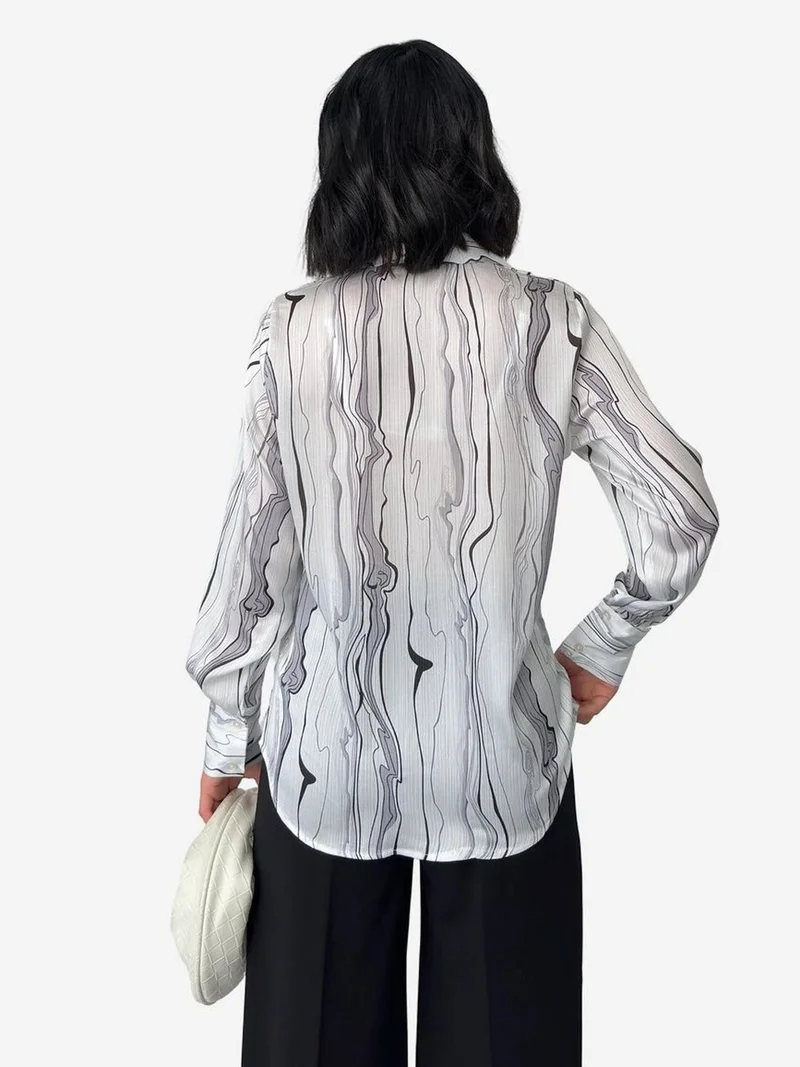 My Fashion Black MY FASHION Abstract Printed Poplin Button-Up Shirt for Women | Best Price UAE