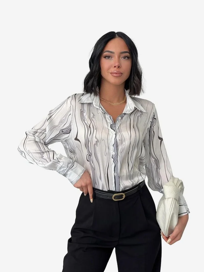 My Fashion Black MY FASHION Abstract Printed Poplin Button-Up Shirt for Women | Best Price UAE