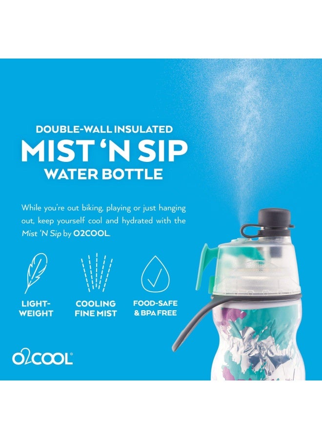 O2COOL Mist N Sip Misting Water Bottle 2in1 Mist And Sip Function With No Leak Pull Top Spout Reusable Sports Water Bottle  20 oz Teal Purple Splash - Image 3