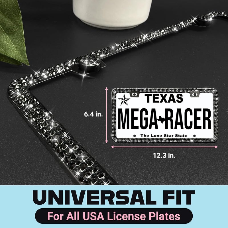 Mega Racer إطار لوحة ترخيص ميغا ريسر الأسود المتلألئ مع بلينغ 2 عبوة مع الكريستالات - Image 2