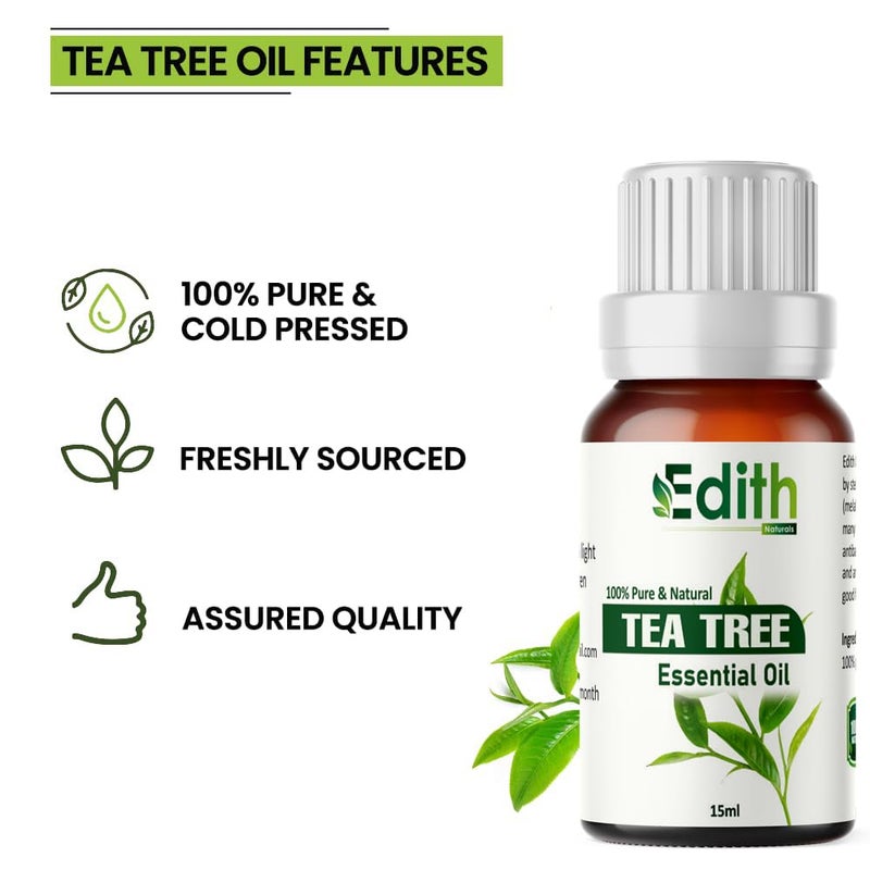 EDITH Edith Naturals Tea Tree Essential Oils for Skin Hair Face Acne CareDandruff 100 Pure Natural and Undiluted Therapeutic Grade Essential Oil Tea Tree 15ML  - Image 3