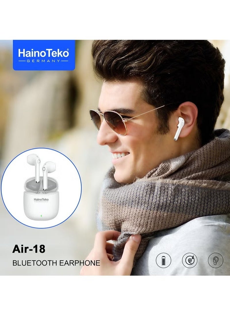 Haino Teko Air 18 True Wireless Earphones with Super Clear Microphone, Multi-Functional Touch Control – High-Quality Sound, Seamless Connectivity with iPhones and iPads, Comfortable Fit, Perfect for Music, Calls, and Gaming – White - Image 2