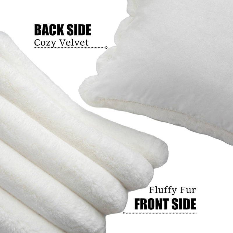 Neelvin Cream White Faux Fur Cozy Soft Striped Decorative Throw Pillow Covers 12x20 inch Set of 2 Velvet Pillowcase Cushion Case for Sofa Couch - Image 2