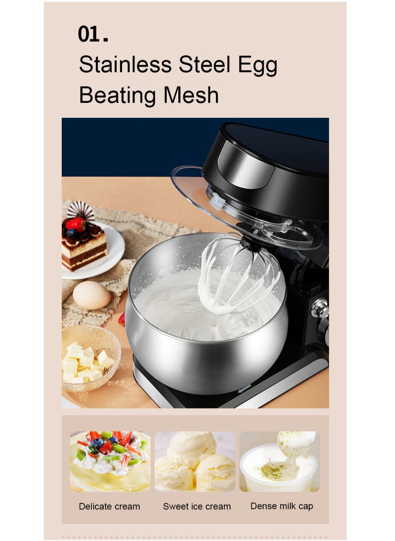Electric Stand Mixer, 1200W  6 Speeds Dough Maker Machine, Kitchen Mixer Splash Guard Convenient Design for Daily Use with Egg Whisk, Dough Hook, Flat Beater