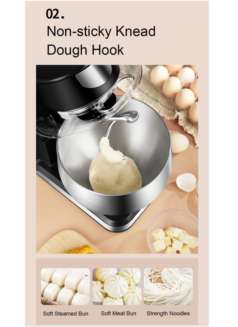 Electric Stand Mixer, 1200W  6 Speeds Dough Maker Machine, Kitchen Mixer Splash Guard Convenient Design for Daily Use with Egg Whisk, Dough Hook, Flat Beater