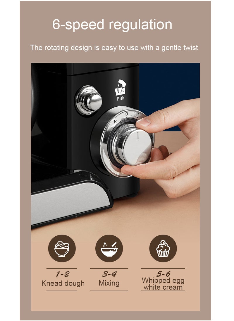 Electric Stand Mixer, 1200W  6 Speeds Dough Maker Machine, Kitchen Mixer Splash Guard Convenient Design for Daily Use with Egg Whisk, Dough Hook, Flat Beater