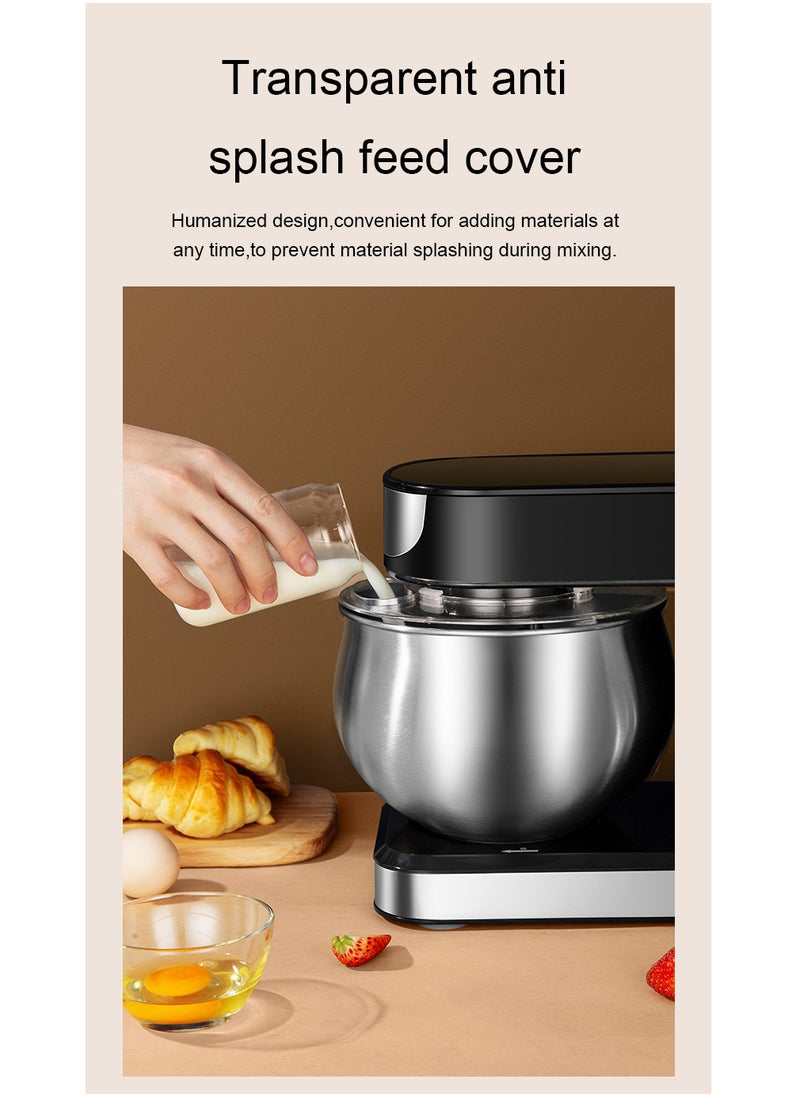 Electric Stand Mixer, 1200W  6 Speeds Dough Maker Machine, Kitchen Mixer Splash Guard Convenient Design for Daily Use with Egg Whisk, Dough Hook, Flat Beater