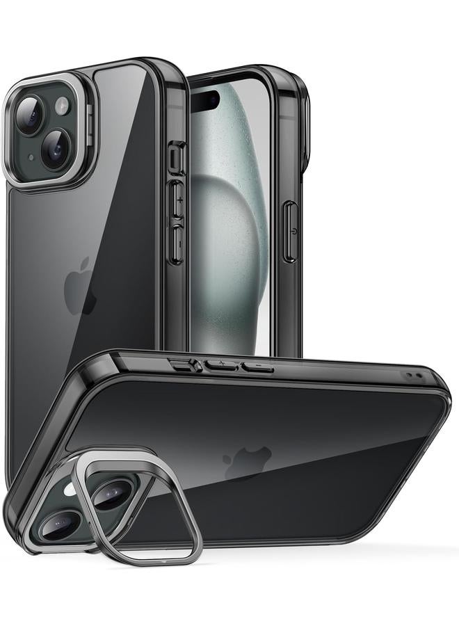 جي تيك جراب مسند لهاتف آيفون 15 مقاس 6.1 بوصة مزود بحلقة للكاميرا المدمجة غير قابلة للاصفرار ومضادة للصدمات ومضادة للخدش وظهر شفاف باللون الأسود - Image 1
