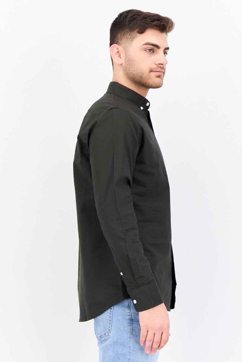 Algspar Men Regular Fit Solid Long Sleeves Casual Shirt, Army Green - Image 2