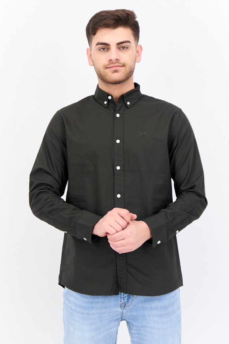 Algspar Men Regular Fit Solid Long Sleeves Casual Shirt, Army Green - Image 1