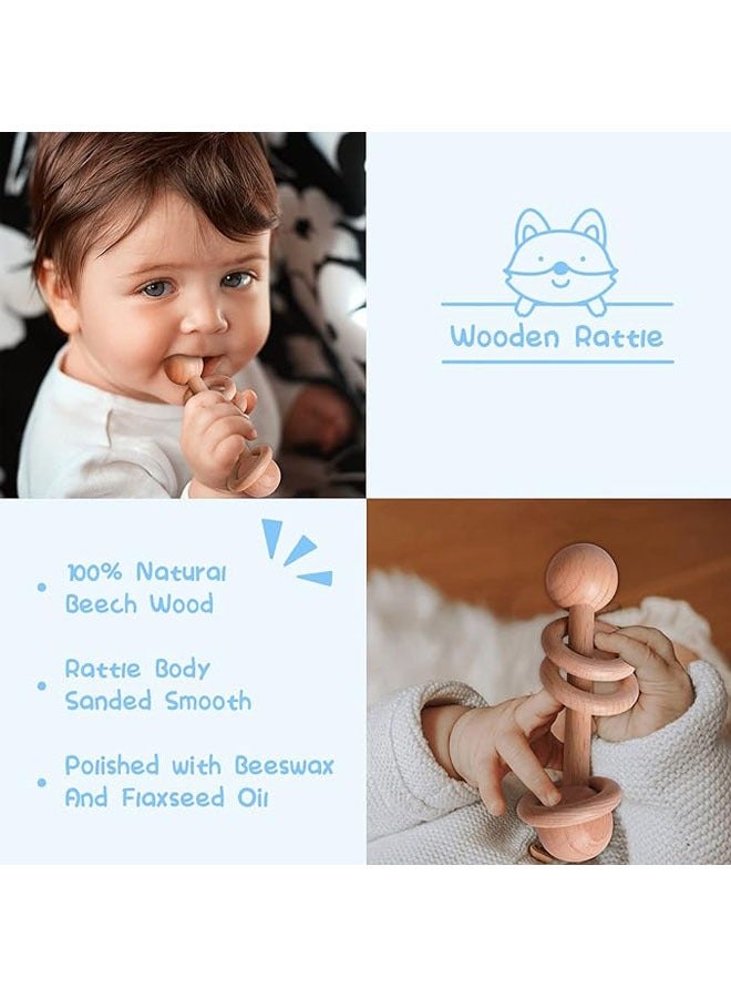 Arabest Baby Shower Gifts, New Born Baby Gifts for Boys, Unique Baby Gifts Basket Essential Stuff - Baby Lovey Blanket Newborn Bibs Socks Wooden Rattle & Greeting Card, Newborn Baby Gift Set - Image 4