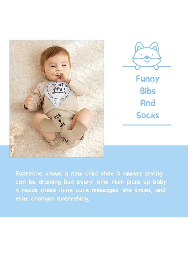 Arabest Baby Shower Gifts, New Born Baby Gifts for Boys, Unique Baby Gifts Basket Essential Stuff - Baby Lovey Blanket Newborn Bibs Socks Wooden Rattle & Greeting Card, Newborn Baby Gift Set - Image 5