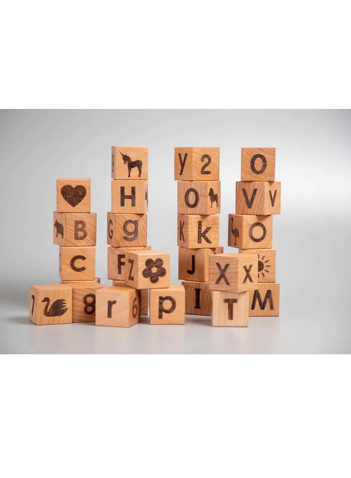 بيرتش آند باغز مكعبات تعليمية خشبية - لعبة الكلمات التهجئة الخشبية الساخنة للأطفال، ألعاب تعليمية تعليمية مبكرة للأطفال، صندوق ألغاز خشبي للأطفال، لعبة تعليم مونتيسوري، حزمة من 26 قطعة - Image 1