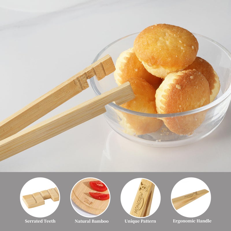 MONGSEW 2PCS Wooden Bamboo Toaster Tongs, MONGSEW 8 inch Multipurpose Wood Tongs for Toaster, Fruits, Bread, Pickles, cheese, Bacon, and Muffins (Unique Pattern) - Image 3