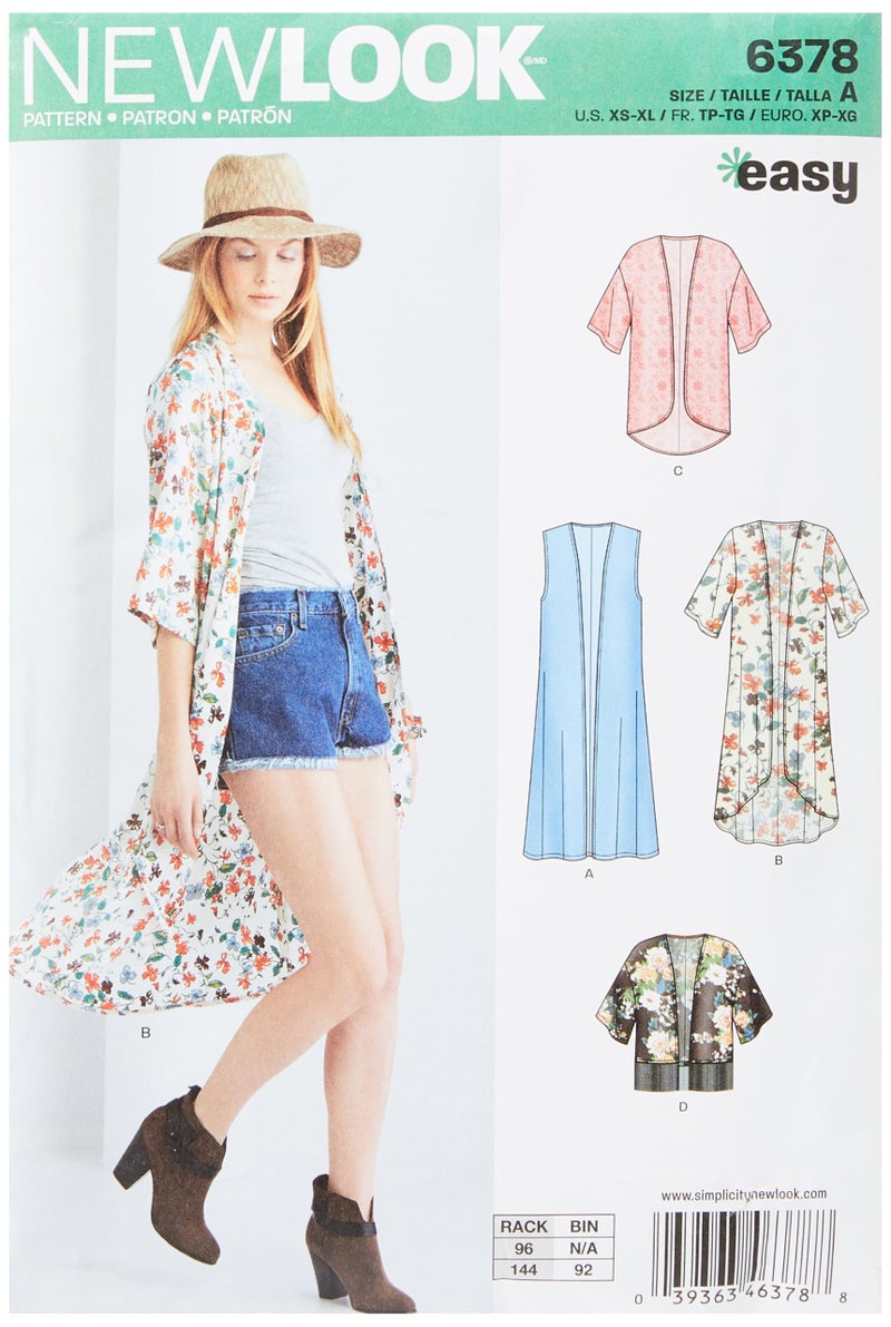 NEW LOOK 6378 Misses' Easy Kimonos with Length Variations Sewing Kit, Size A (XS-S-M-L-XL) - Image 4