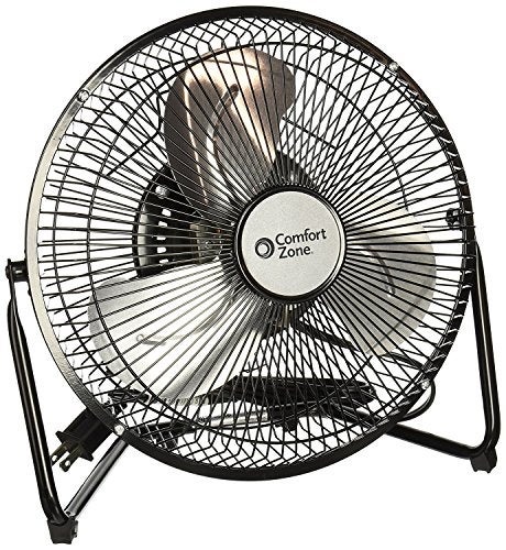 Comfort Zone 9 inch Cradle Fan, 3 Speed Floor or Table Fan with180 Degree Tilt, Metal Construction and Aluminum Blades, Carry Handle, Rubber Feet, Ideal for Bedroom, Workshop, or Garage, Black - Image 4