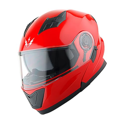 1Storm New Motorcycle Bike Modular Full Face Helmet Dual Visor Sun Shield with Rechargeable LED Tail Light: Glossy Red - Image 2
