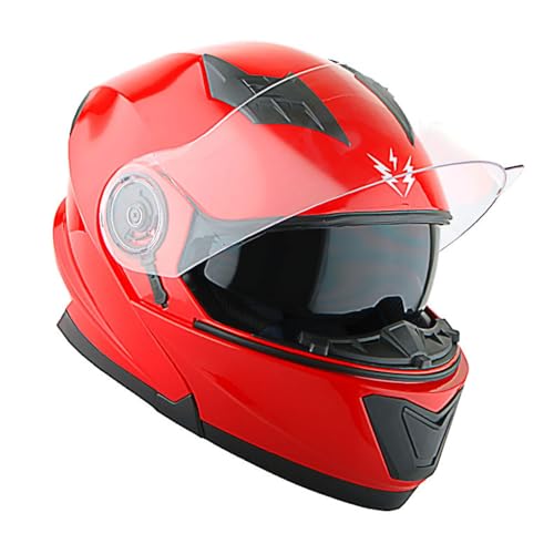 1Storm New Motorcycle Bike Modular Full Face Helmet Dual Visor Sun Shield with Rechargeable LED Tail Light: Glossy Red - Image 3
