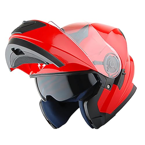 1Storm New Motorcycle Bike Modular Full Face Helmet Dual Visor Sun Shield with Rechargeable LED Tail Light: Glossy Red - Image 4