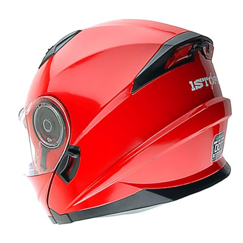 1Storm New Motorcycle Bike Modular Full Face Helmet Dual Visor Sun Shield with Rechargeable LED Tail Light: Glossy Red - Image 5