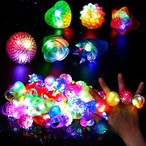 LovesTown 48PCS Light Up Rings Easter Party Favors for Kids 6 Styles LED Light up Rings Glow in the Dark Party Supplies for Classroom Prizes Treats Goodie Bag Easter Egg Fillers Treasure Box Toys - Image 1