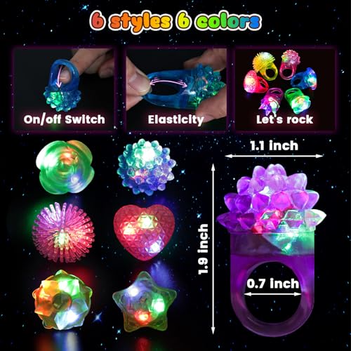 LovesTown 48PCS Light Up Rings Easter Party Favors for Kids 6 Styles LED Light up Rings Glow in the Dark Party Supplies for Classroom Prizes Treats Goodie Bag Easter Egg Fillers Treasure Box Toys - Image 5