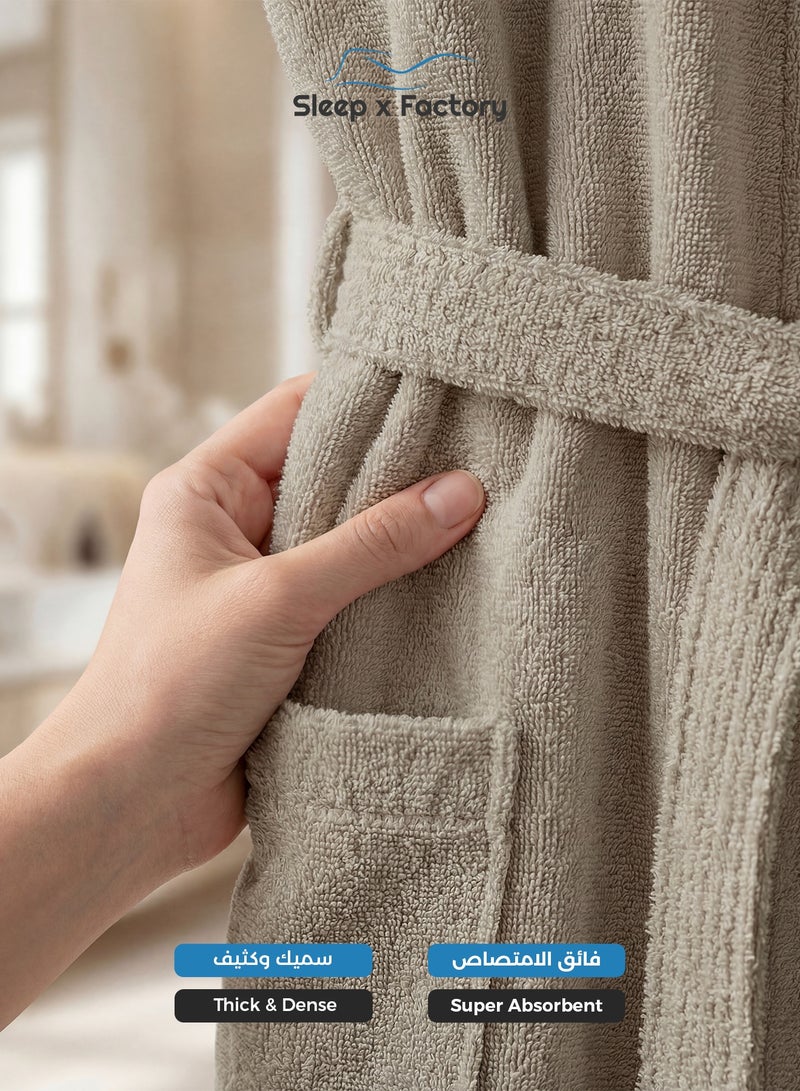 Sleep x Factory 100% Natural Cotton Bathrobe – Unisex – Free Size – Beige - Image 4