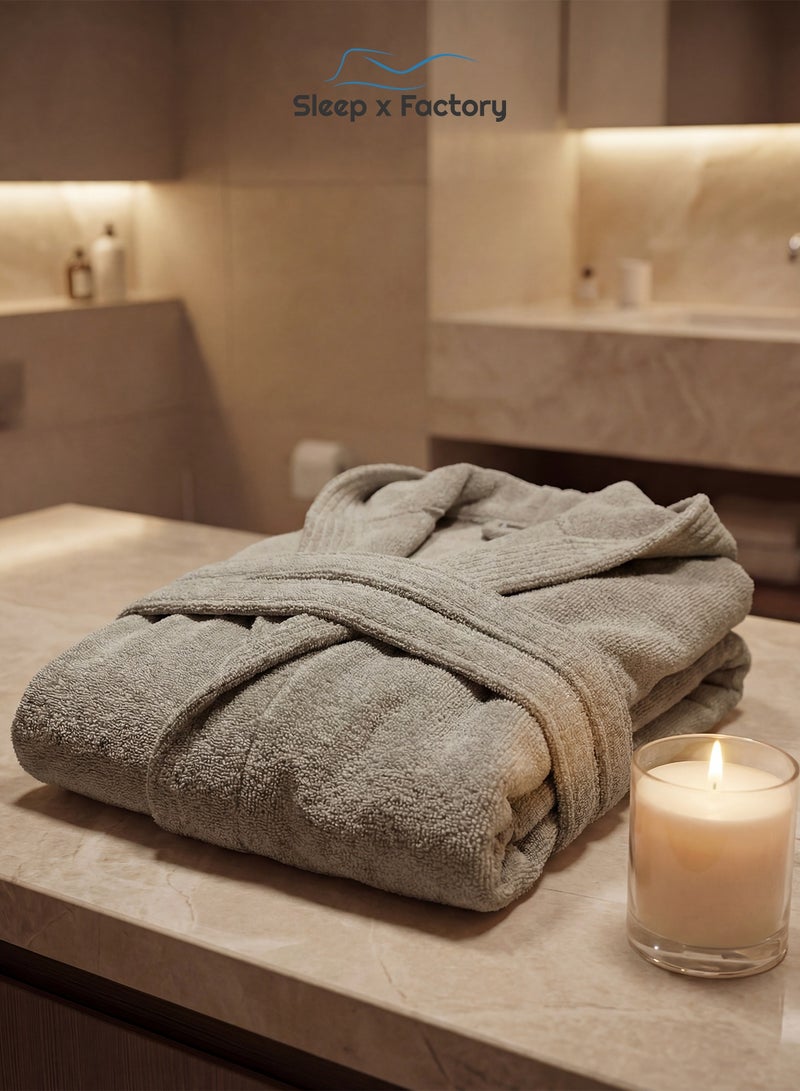 Sleep x Factory 100% Natural Cotton Bathrobe – Unisex – Free Size – Beige - Image 1