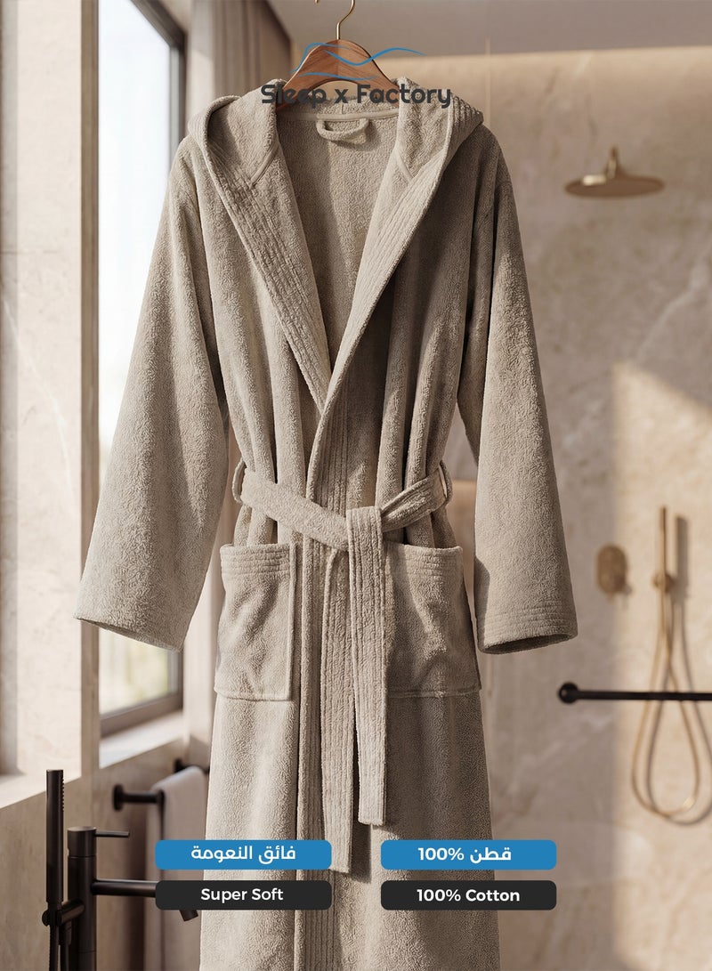 Sleep x Factory 100% Natural Cotton Bathrobe – Unisex – Free Size – Beige - Image 3
