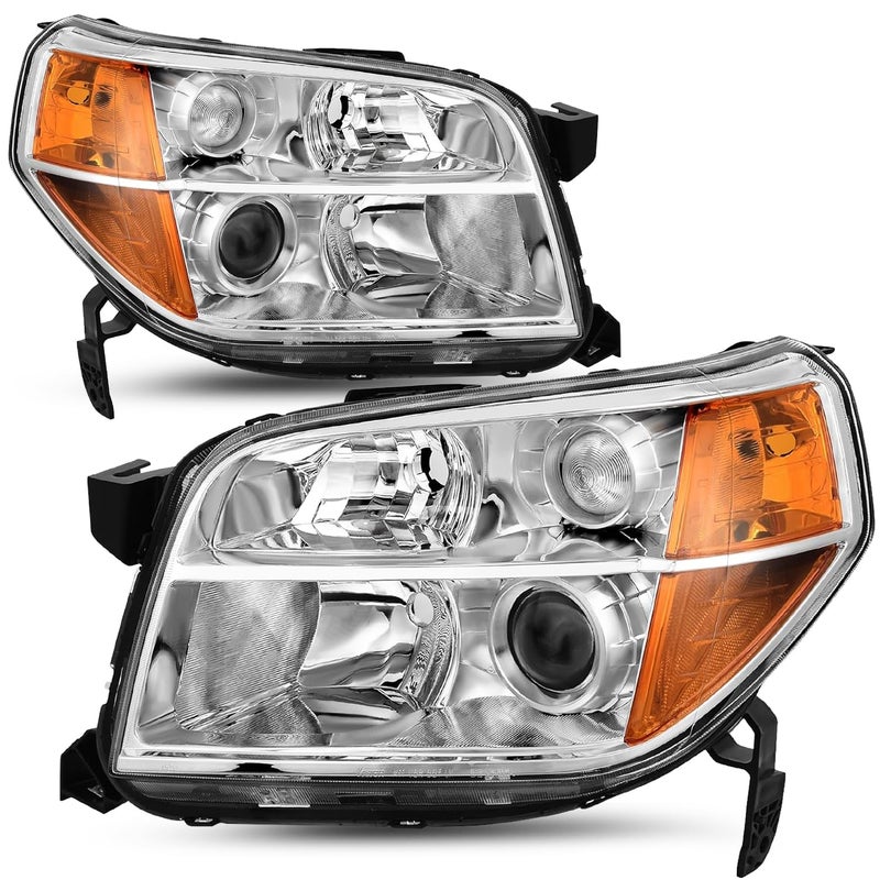 SOCKIR Headlight Assembly Replacement Pair for 2006 2007 2008 Honda Pilot Factory Halogen Type Headlamp Chrome Housing with Amber Reflector LR