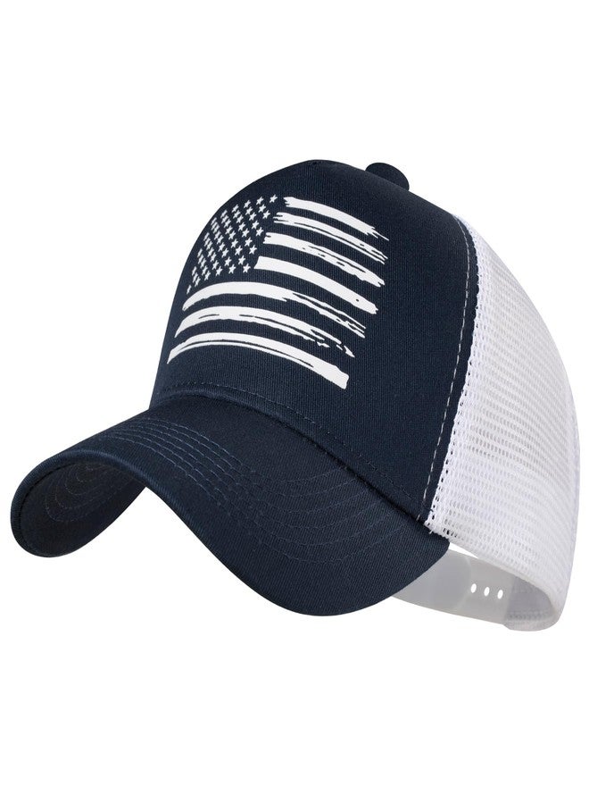 VIONLAN Baseball Cap American Flag Trucker Hat for Men Women 3D Embossed Logo Adjustable Outdoor Mesh Snapback Hat, Navy/White Flag, One size - Image 1