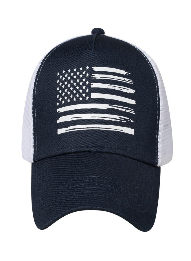 VIONLAN Baseball Cap American Flag Trucker Hat for Men Women 3D Embossed Logo Adjustable Outdoor Mesh Snapback Hat, Navy/White Flag, One size - Image 2
