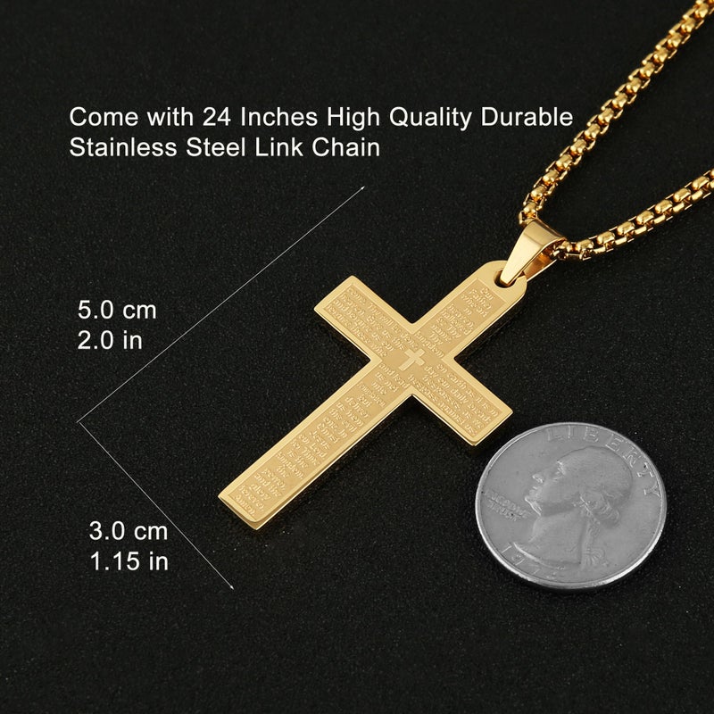 HZMAN Stainless Steel Mens Womens Cross Necklace Lord's Prayer Pendant, 4 Colors Available (Gold) - Image 4