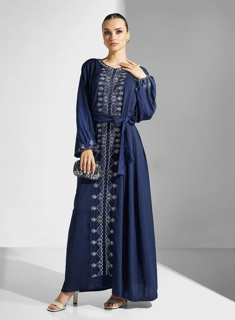 hayas closet Embroidered Jalabiya with Belt