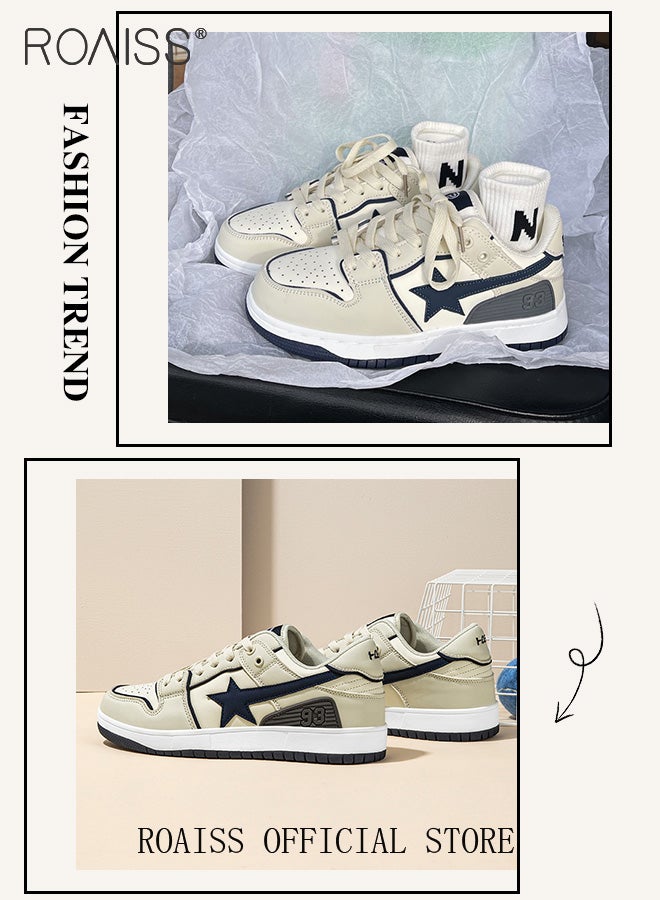 رويس أحذية رياضية أنيقة للنساء بنقشة نجوم، أحذية برباط منخفضة، أحذية رياضية غير رسمية للنساء، أحذية مسطحة متعددة الاستخدامات بنعل مانع للانزلاق، مناسبة للارتداء اليومي والأنشطة الخارجية - Image 4