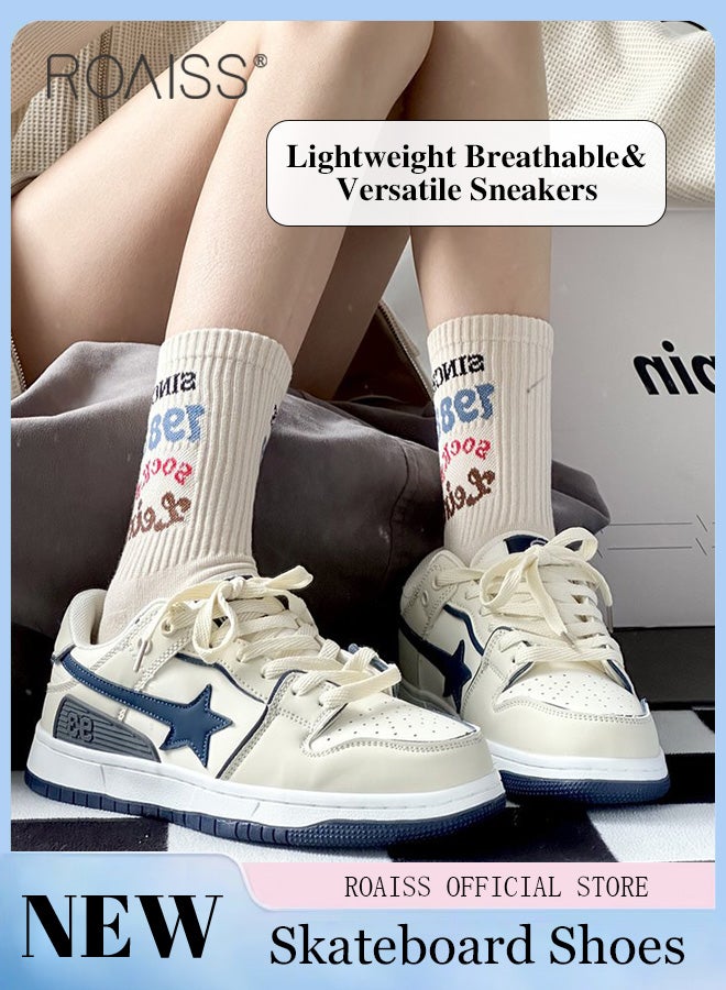 رويس أحذية رياضية أنيقة للنساء بنقشة نجوم، أحذية برباط منخفضة، أحذية رياضية غير رسمية للنساء، أحذية مسطحة متعددة الاستخدامات بنعل مانع للانزلاق، مناسبة للارتداء اليومي والأنشطة الخارجية - Image 3