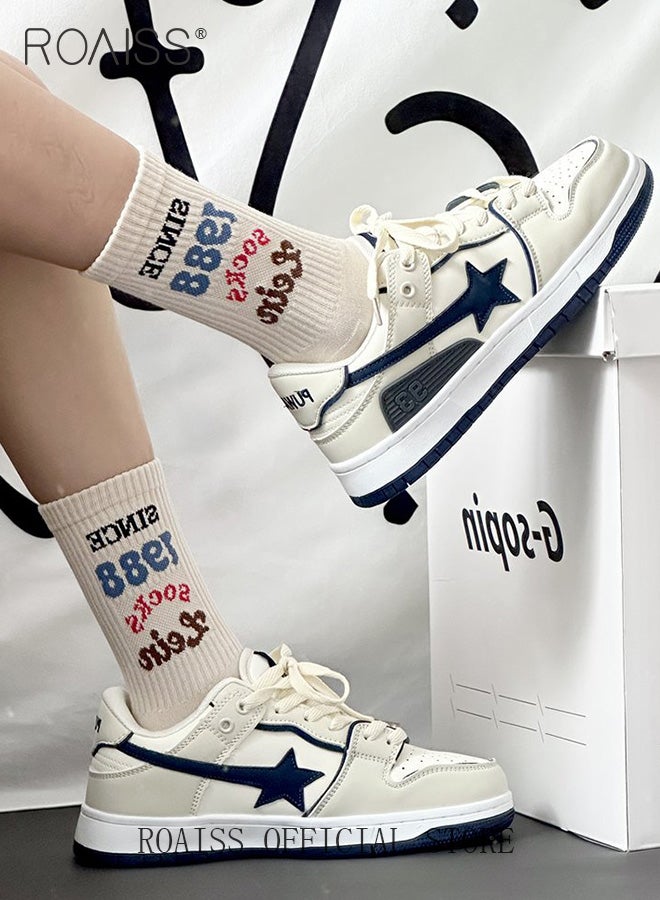 رويس أحذية رياضية أنيقة للنساء بنقشة نجوم، أحذية برباط منخفضة، أحذية رياضية غير رسمية للنساء، أحذية مسطحة متعددة الاستخدامات بنعل مانع للانزلاق، مناسبة للارتداء اليومي والأنشطة الخارجية - Image 1