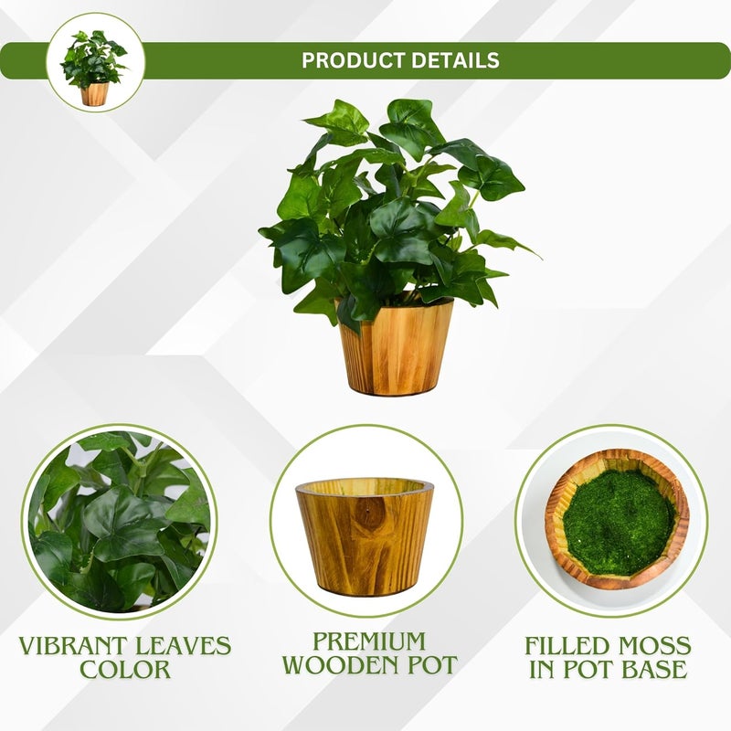 fancymart Artificial Plant Leaves in Wooden Pot Perfect Potted Decoration for Home Living Room & Office Spaces Décor Height - 26cm - Image 3
