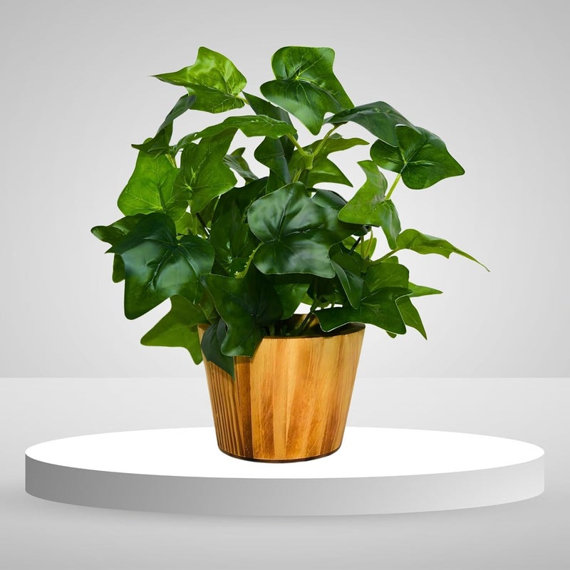 fancymart Artificial Plant Leaves in Wooden Pot Perfect Potted Decoration for Home Living Room & Office Spaces Décor Height - 26cm - Image 2