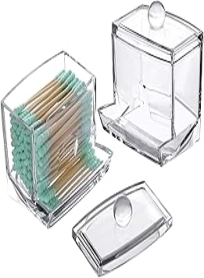 Tbestmax 7 OZ Cotton Swab Pads Holder, Qtip Cotton Buds Ball Dispenser, Bathroom Containers Clear Apothecary Jar for Storage 2 Pcs