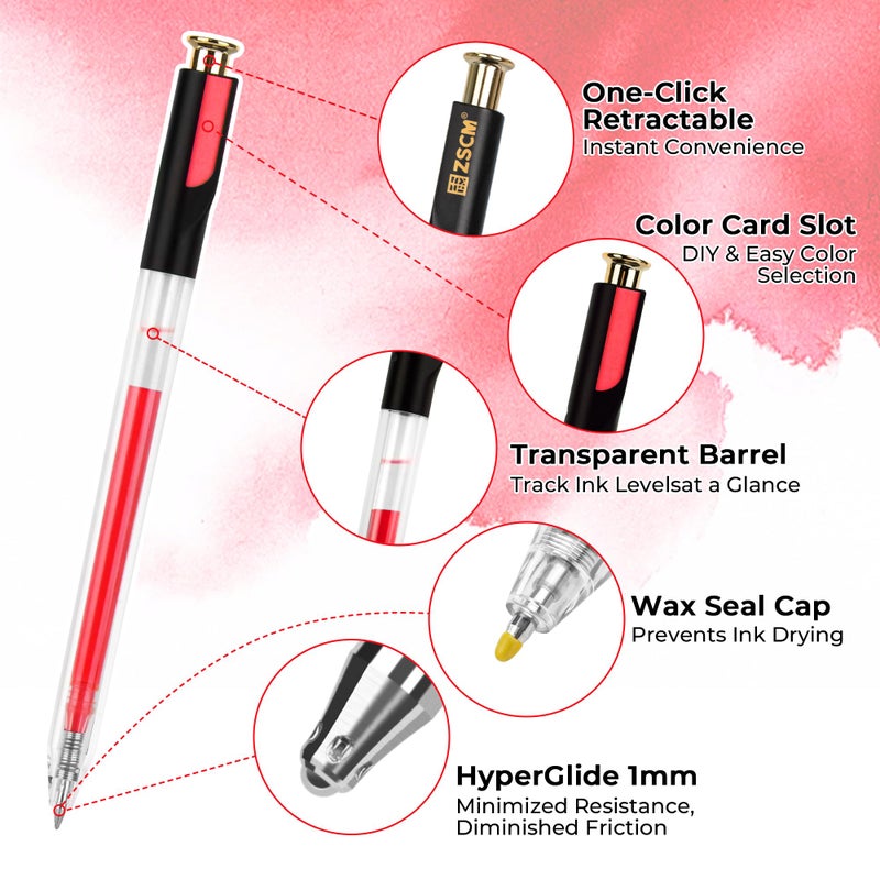 ZSCM Retractable Neon Gel Pens, 7 Colors Large Capacity Ultra Fluorescent Gel Ink Pens for Adult Coloring, 1.0 mm Fine Point Smooth Writing Color Pen for Highlighting Note Taking Aesthetic Art Supplies - Image 2