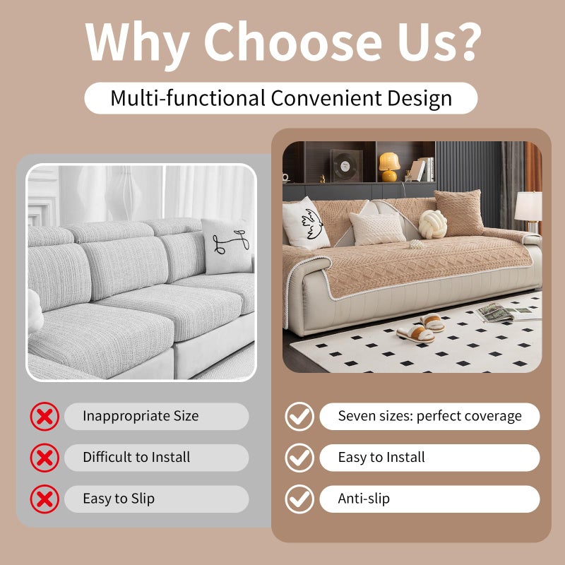 MDSASFD Geometric Jacquard Plush Warm Sofa Couch Cover, Soft Funny Fuzzy Couch Covers, Non Slip Sectional Sofa Slipcover, Cozy Washable Furniture Protector for Kids, Pets (Khaki, 36"x 36") - Image 4